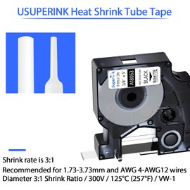 USUPERINK 6 Pack Compatible for DYMO Heat Shrink Tube 18053 3/8" 9mm Black on White Label Tape for Cables Use with Rhino 3000 4200 5200 5000 6000 Industrial Label Maker