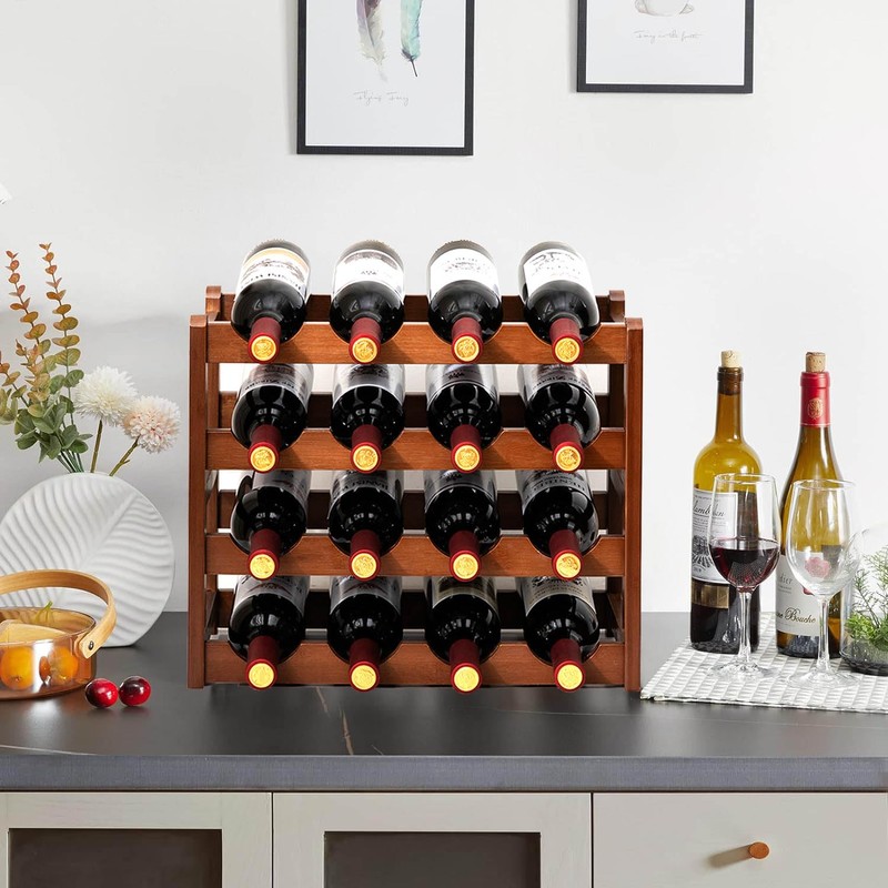 Glsety 16 Bottle Wooden Wine Rack,4 Tier Free Standing Wine