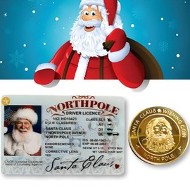 2024 Funny Kids Christmas Gifts Ideas, Santa Claus Lost Sleigh License Cards and Golden Wishing Coins, Christmas Presents for Kids, Children, Boys, Girls 4-12 Years Old