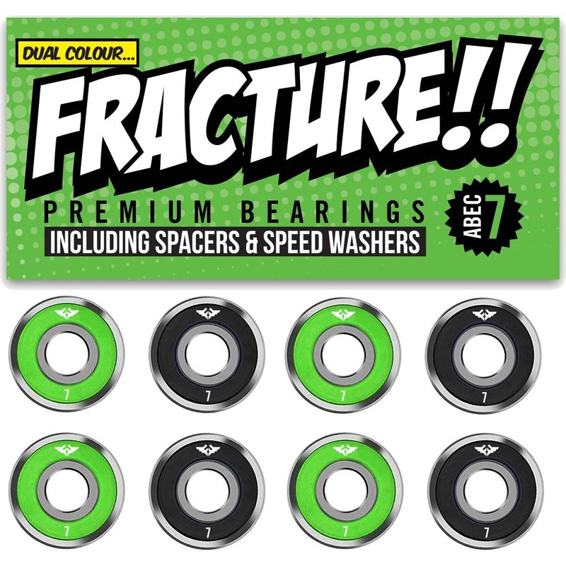 Fracture Skateboards Dual Coloured Skateboard Bearings Abec 7 Green Black