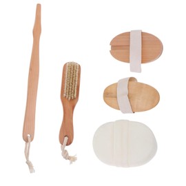 BIUDECO 4-piece Bamboo Pig Hair Bath Brush Set for Foot Brushing and Back Scrubbing Home Use