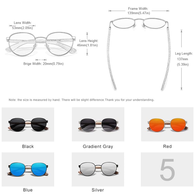 KINGSEVEN Walnut Wood Round Sunglasses Men Women Polarised Mirrored Stylish