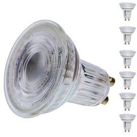 Satco LED MR16 Floodlight 5.5W 50W Equivalent 4000K Cool White 90+ CRI 36° Beam GU10 Twist-Lock Base 120V Dimmable Clear Finish – Part S12374 (6 Pack)