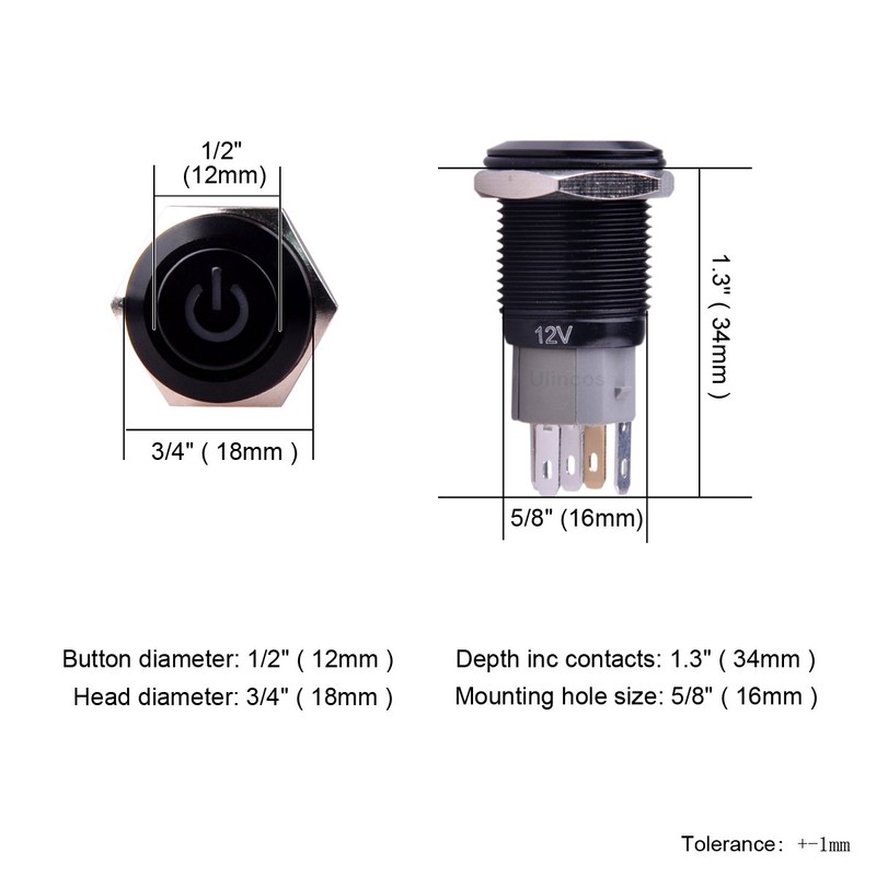 Ulincos Latching Push Button Switch U16F5 1NO1NC SPDT ON/Off Black