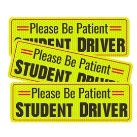 Student Driver Magnet,Sticker Magnet for Car,be Patient Student Driver Magnet,Magnetic Student Driver Sign,3pcs Reflective Novice Driver Sticker,New Driver Decal (Black)