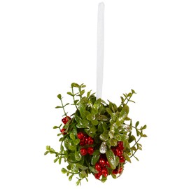Ornativity Mistletoe Glitter Hanging Ornament - Christmas Mistletoe Kissing Ball with Red Berries Holiday Kiss Xmas Decoration for Doorway Arch Light Fixture 5"