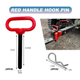Wevdn 2 PCS Tractor Towing Hitch Pin and Clip, 5/8×5-3/4 Inch Sturdy Hitch Pin Locking Mower, Hitch Pins with Clips and Red Handles Tractor Accessories for Farm Towing Cargo Car Truck
