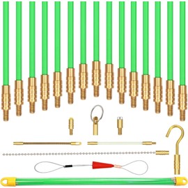 50 Feet Fiberglass Fish Tape Cable Rods, Electrical Wire Running Pull/Push Kit with Hook and Hole Kit Glow Rod, Hook Hole, Green