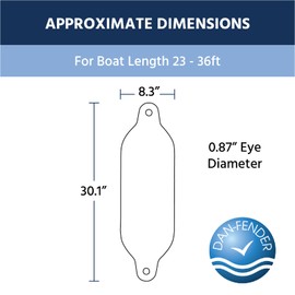 Dan-Fender Light Boat Fender 827-G6 - Bumper for Boats (23-36 ft Long) - Strong & Flexible PVC, All Weather Conditions, Universal Fit Boat Accessories for Docking (Black)