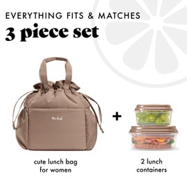 Fit & Fresh Lunch Bag For Women, Insulated Womens Lunch Bag For Work, Stain-Resistant Large Lunch Box For Women With Containers, Cinch Closure Cromwell Bag, Taupe