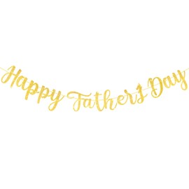 Glitter Happy Father’s Day Banner Sign Fathers Day Wall Door Banners Garland for Home Party Backdrop Decorations No Assembly Required (Gold)