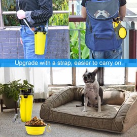 Dog Travel Water Bottle Collapsible Bowls, 2 in 1 Pet Food Container with Collapse Bowls, Outdoor Portable Water Bowls for Walking, Traveling, Camping and Hiking (Yellow)