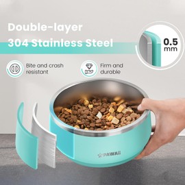 Pawaii Dog Bowl, Dog Food Water Bowl with Non-Slip Rubber Base, Metal Insulated Stainless Steel Dog Bowls with ID Tag, Double Wall Dog Bowl for Small Medium Large Dogs, Durable, Dishwasher Safe, 34oz