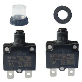 KUOYUH Circuit Breaker Thermal Overload 88 Series 9A Quick Connect Terminals 32VDC 125/250VAC 50/60Hz Push-to-Reset with Waterproof Transparent Dust Cover 2-Pack (9A)
