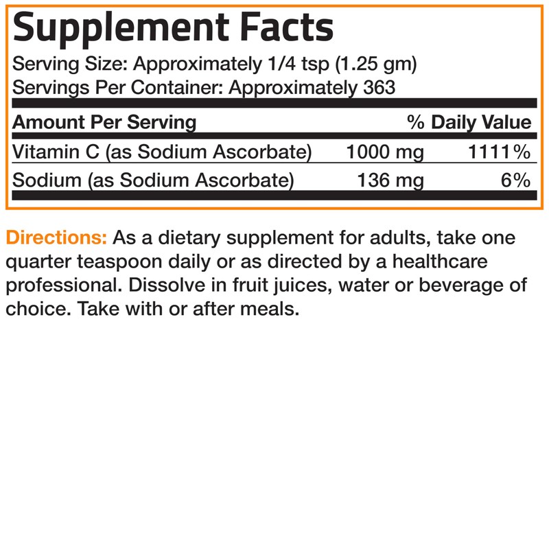 Bronson Non Acidic Vitamin C Powder Sodium Ascorbate Non GMO