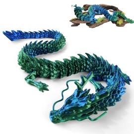 UICCVOKK 3D Printed Dragon, Full Articulated Crystal Dragon Fidget Toy, Home Office Decor Executive Desk Toys, Adults Fidget Toys for ADD/ADHD/Autism (Laser Green)