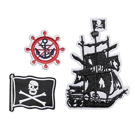 TENNER.LONDON Set of 3 Pirate Ship Anchor Iron on/Sew On Embroidered Patch Applique jack sparrow Embroidery of the caribbean Motif ship mate transfer