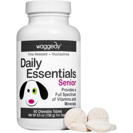 waggedy Daily Essentials Senior Tablets with Glucosamine — Pet Supplies for Digestion and Joint Health — Dog Multivitamin Treats for Overall Defense — Dog Vitamins and Supplements (60 Chewy Tablets)…