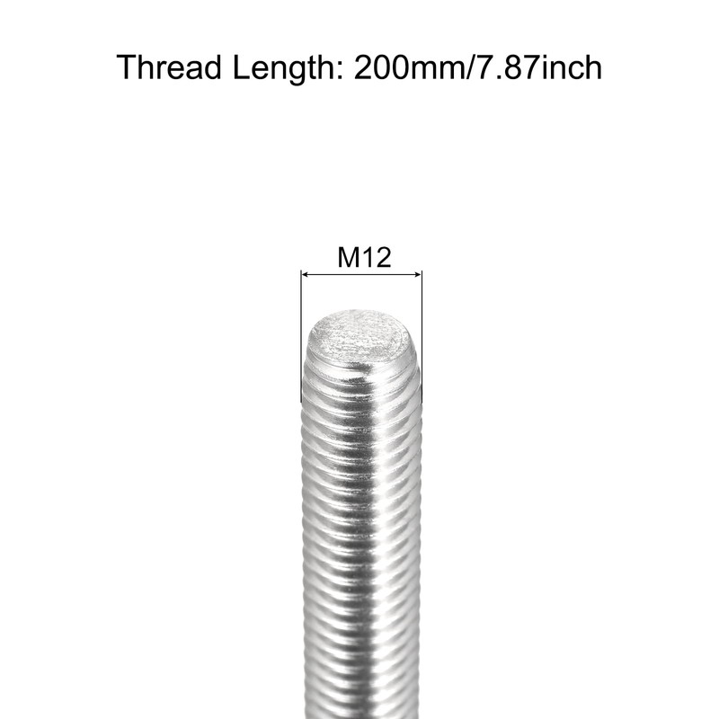 sourcing map Fully Threaded Rod M12 x 200 mm 1.75