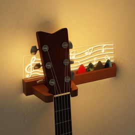 CoolGift Mart Guitar Wall Mount Stand with LED Lights - Solid Wood & Acrylic USB-Powered Guitar Accessories - Gift for Men, Guitar Players, Music Lovers (for Acoustic, Electric Bass, Ukulele)