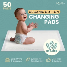 Organic Cotton Disposable Changing Pad Liners | Large 18x24 Hypoallergenic Ultra Absorbent & Waterproof Super Soft, Quilted Underpads for Baby Diaper Table & Travel, Leak Proof & Mess Free [50-Pack]