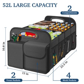 Femuar Car Trunk Organizer, Car Storage Organizer with Large Capacity Waterproof Collapsible Trunk Organizer for Car Suv/Jeep/Sedan (Grey, Standard)