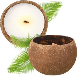 MTLEE 2 Pcs Coconut Candle Coconut Shell Candle Beach Candles Friendly Christmas Gift Hawaii Tropical Decor with Natural Coconut Shell for Home Room Decor, 3.94 x 2.76 Inch(Lavender Flavor)