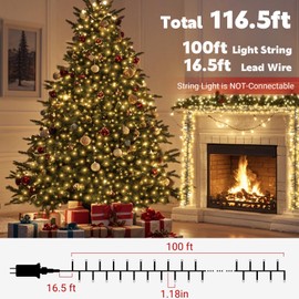 Elavika 100ft 1000 LED Cluster Lights Christmas Tree Outdoor String Lights with Remote Plug in, 8 Modes Timer, Firecrackers Waterproof Twinkle Fairy Lights for Xmas Garland Window Indoor, Warm White
