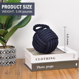 Pomeat Decorative Nautical Door Stop, Sailors Knot Rope Stop, Weighted Heavy Doorstop for Bedroom & Living Room, Window Wedge & Bookend - 6.25 inch (Blue)