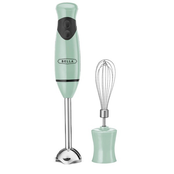 BELLA Immersion Hand Blender, Portable Mixer with Whisk Attachment - Electric Handheld Juicer, Shakes, Baby Food and Smoothie Maker, Stainless Steel, Sage
