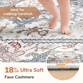 OPPODREAM Area Rugs 9x12 Living Room, Soft 9x12 Area Rug, Washable Rugs 9x12 with Non Slip Backing, Faux Cashmere Low-Pile 9 x 12 Carpet, Grey & Blue & Cream