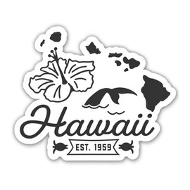 Squiddy Hawaii State Shape Vintage Retro Style - Vinyl Sticker Decal for Phone, Laptop, Water Bottle (3" Wide)
