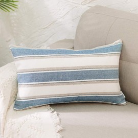 NATUS WEAVER Stripe Pillow Case Soft Linen Rectangle Decorative Throw Cushion Cover Pillowcase with Invisible Zipper for Bed 12" x 20"