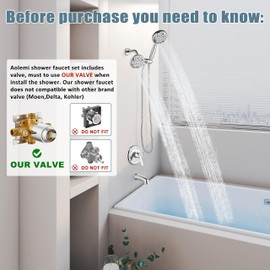 Aolemi Shower System Dual 2-in-1 Rain Shower Faucet Set 8-Setting Shower Head & Handheld Spray 3 Way Diverter Shower Trim Kit Pressure Rough-in Valve Included with Tub Spout Polish Chrome