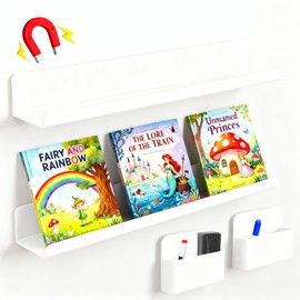 HUACUESY 2-Pack Mag Bookshelf for Board - 2 Large Pen Holders, White