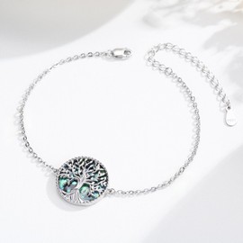 Cuoka S925 Sterling Silver Tree of Life Bracelet with Abalone Inlay Meaningful Family Tree Jewelry for Women Gift for Special Occasions to Celebrate Love and Connection for Christmas Valentine's Day Mother's Day