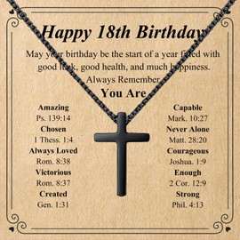 18 Years Old Birthday Gifts for Men, Black Cross Necklace 18th Birthday Decorations Religious Christian Jewelry for Men, Son, Grandson, Nephew Black