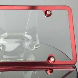 MotorVehicleParts New Candy Red Slim 4 Hole License Plate Frame w/ Aluminum Circle Type Screw Caps