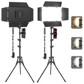 Kewaiaa 2 Pack LED Video Light with Barndoor, 20W Bi-Color LED Studio Lights Panel CRI 98+, 2500K-8500K Dimmable Photography Lighting Kit for Video Recording Shooting Live Streaming Podcast
