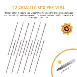 Gyros High SpeedSteel Wire Gauge Mini Twist Drill Bits | Includes 12 Micro HS Steel Bits Size #51 with Clear Storage Vial | Use with Pin Vise, Screwdrivers, and Rotary Tools (45-21251)