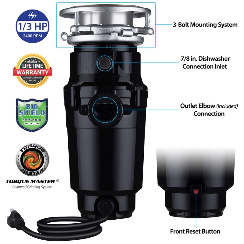 Eco Logic 10-US-EL-4-3B Garbage Disposal with Removeable Splash Guard, Attached