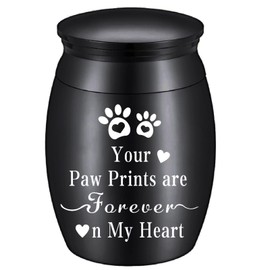 CREATCABIN Dog Urn Mini Memorial Pet Ashes Small Keepsake Waterproof Your Paw Prints are Forever in My Heart Stainless Steel Cremation Container Jar 1.18x1.57inch Black