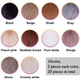 20 Pieces Faux Fur Pom Pom, Faux Rabbit Fur Balls with Elastic Loop, Removable Knitting Fluffy Faux Pom Pom for Hats Keychains Scarves Gloves Bags DIY Crafts Accessories (10 Colors, 2Pcs Each Color)