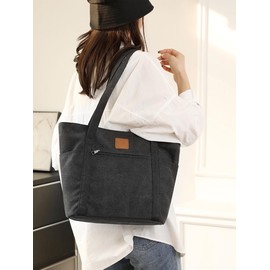 DOURR Womens Shoulder Handbags Heavy Duty Canvas Work Tote Retro Bucket Bag (Black)