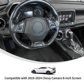 Linskip Steering Wheel Kit Compatible with Chevy Camaro 2016-2024, (8'' screen) Center Console Information Screen & Gear Shift Panel Trim for Camaro Interior accessories Carbon Fiber Black