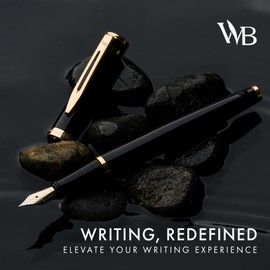Wordsworth & Black Fountain Pen Set, 18K Gilded Medium Nib, Includes 24 Pack Ink Cartridges, Ink Refill Converter & Gift Pouch, Gold Finish, Calligraphy, [Black Gold], Perfect for Men & Women