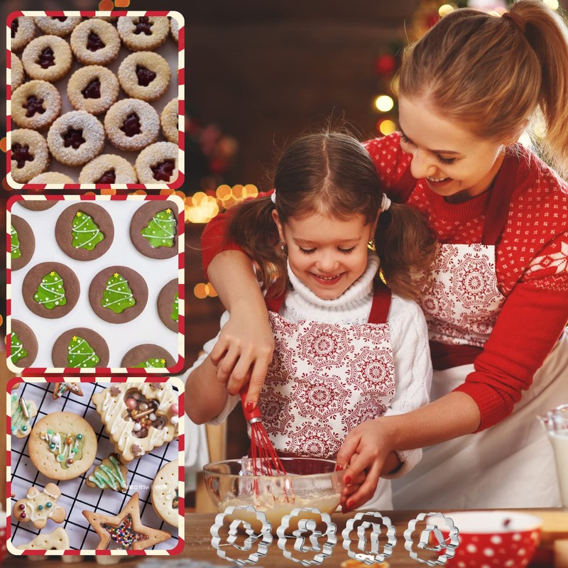 Crethinkaty 9 Pcs Mini Christmas Linzer Cookie Cutters Set, Christmas