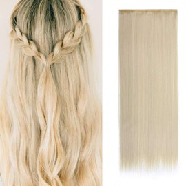 30" Straight One Piece Clip In 3/4 Full Head Hair Extensions 5 Clips, Bleach Blonde, Clip In Hairpieces