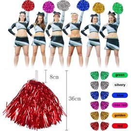 Cheerleader Pompoms, Pack of 12 Metal Foil Cheerleading Pompoms, Cheerleader Pompoms with Handles, Cheer Poms for Ball Games, Dances, Carnival Parties