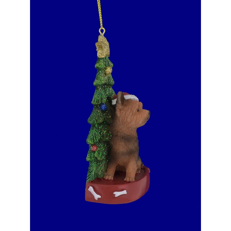 Kurt Adler YORKSHIRE TERRIER WITH CHRISTMAS TREE ANE LIGHTS ORNAMENT